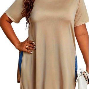 A&B Adult Women Unisex Plus Size Casual T-shirt Solid Short Sleeve Round Neck